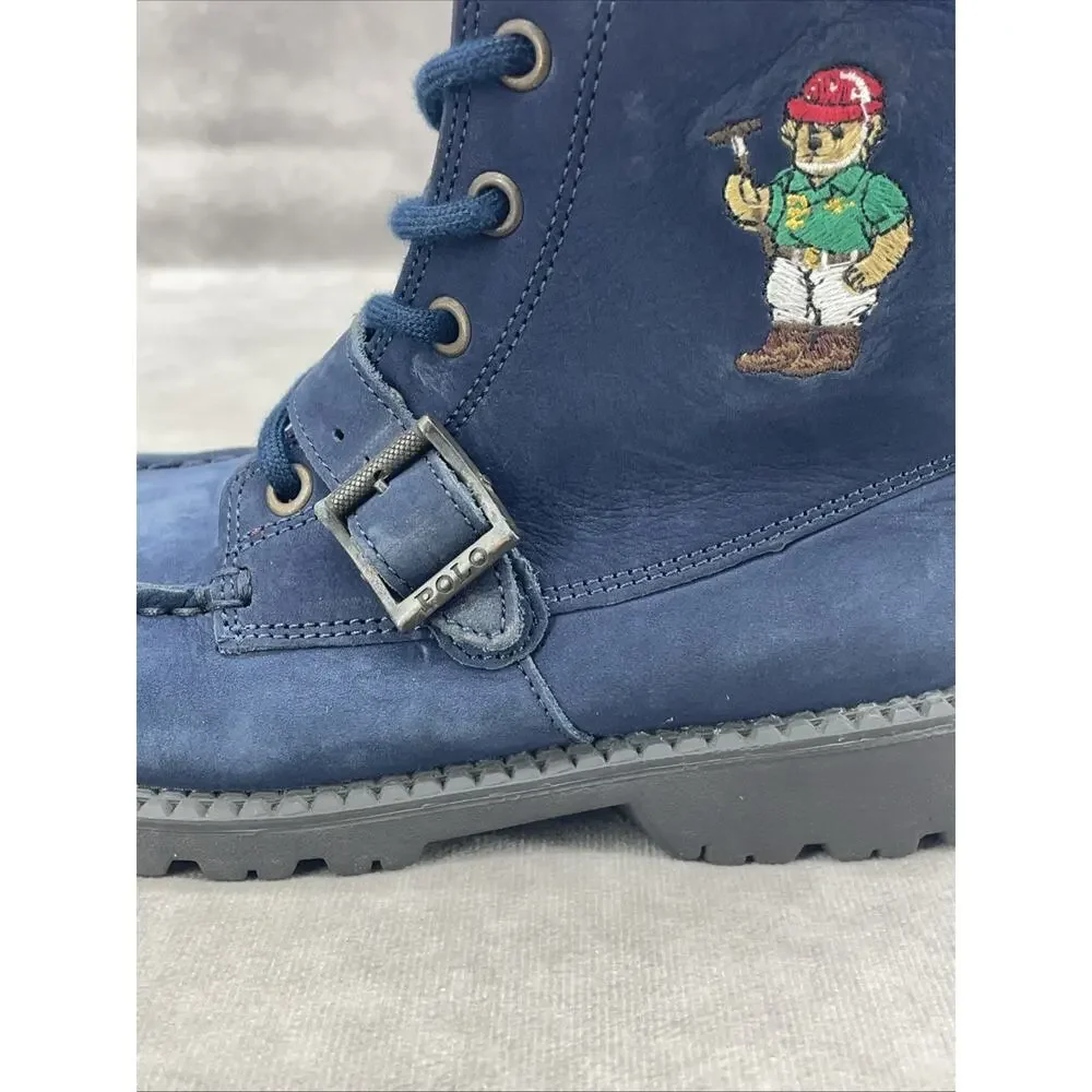 Polo Ralph Lauren Boys Size 2.5 Navy Leather Polo Mallet Bear Ranger Hi II